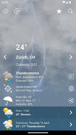 Weather Switzerland XL PRO ডাউনলোড করুন – সঠিক আবহাওয়ার পূর্বাভাস - Screenshot 2