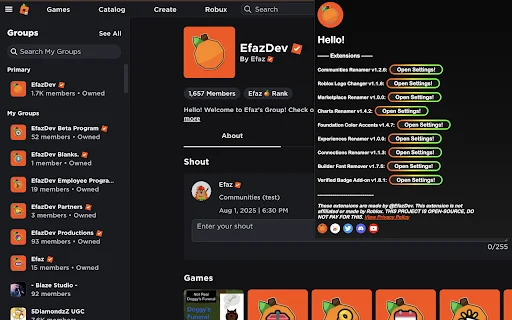 Efaz’s Roblox Extension ডাউনলোড করুন – সেরা কাস্টমাইজেশন টুল - Screenshot 3