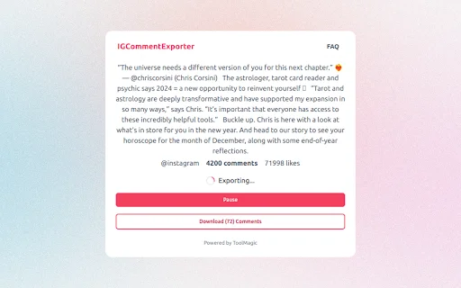 ICommentExporter ডাউনলোড করুন – ইনস্টাগ্রাম কমেন্ট এক্সপোর্ট টুল - Screenshot 2