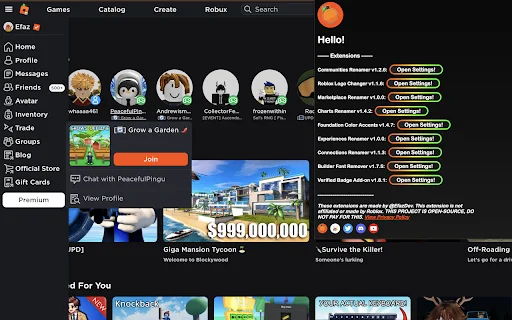 Efaz’s Roblox Extension ডাউনলোড করুন – সেরা কাস্টমাইজেশন টুল - Screenshot 1