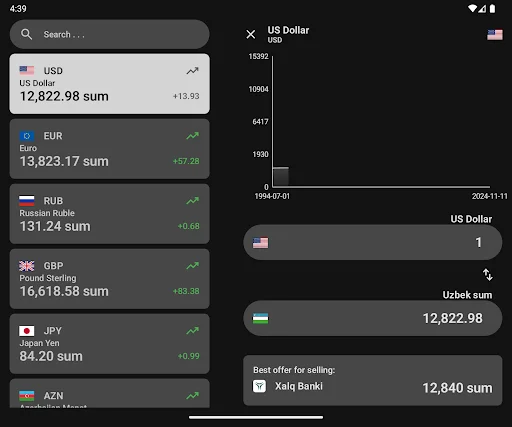 Currency Rates Uzbekistan ডাউনলোড করুন – লাইভ রেট ও ব্যাংক তুলনা - Screenshot 6
