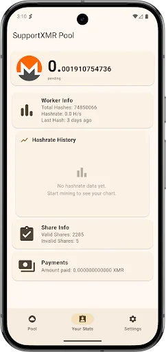 SupportXMR Pool ডাউনলোড করুন – সেরা মাইনিং মনিটর অ্যাপ - Screenshot 2