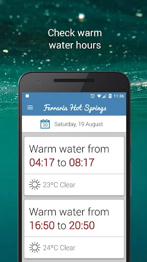 Ferraria Hot Springs অ্যাপ ডাউনলোড করুন – ভ্রমণের সেরা সময় জানুন - Screenshot 1