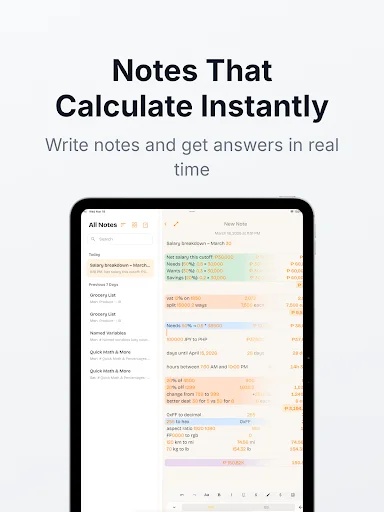 NoteCalc ডাউনলোড করুন – নোট এবং ক্যালকুলেটর একসাথে ব্যবহার করুন - Screenshot 6